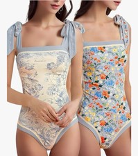 Reversible Floral One Piece Swimsuit Bathing Suit Tie Straps Vintage Floral Lg