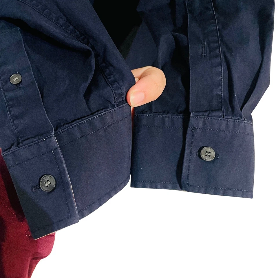 EUC Burberry Brit мужчин Med темно-синий LS рубашка на пуговицах классический Nova чек Flip манжеты - Изображение 4 из 4