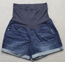 A Glow Maternity Boyfriend Shorts Womens 6 Blue Denim Stretch Cuffed Tube Waist