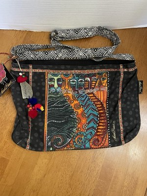 LAUREL BURCH Feline Friends Canvas Shoulder Bag/Purse with Cat Charm and Tags 