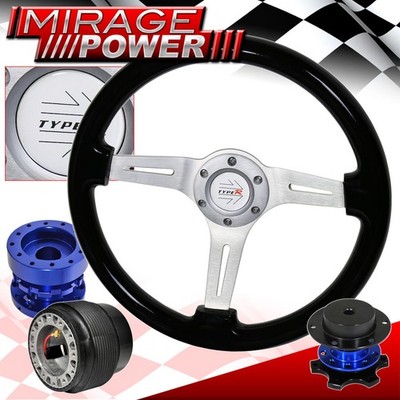 Quick Release + Extender + Black Wood Deep Dish Steering Wheel For 89-05 Eclipse