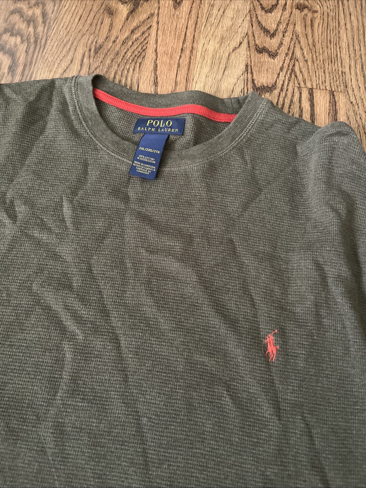 Polo Ralph Lauren verde pullover maglione camicia grande uomo pony manica lunga cotone