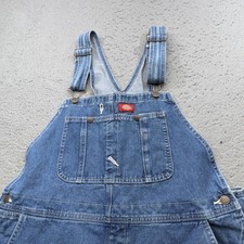 Dickies Bib Overalls Mens 40x30 Blue Denim Workwear Carpenter Utility Pockets