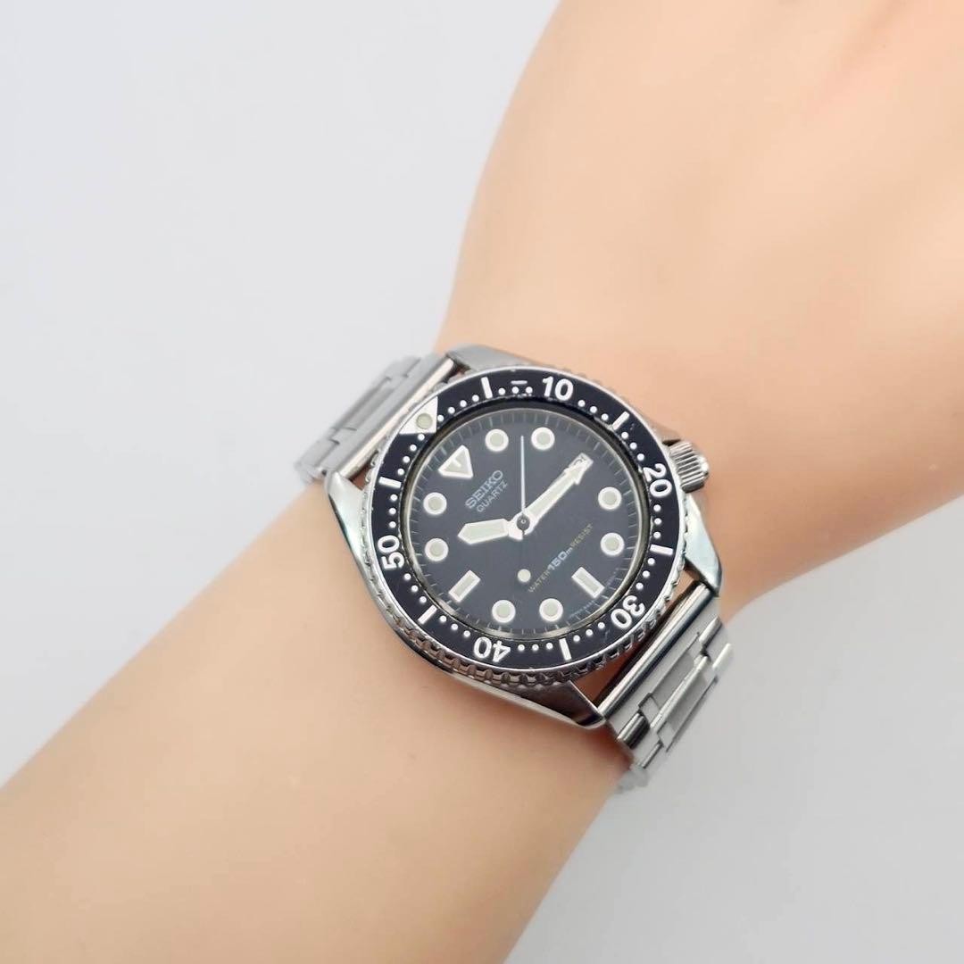 Seiko 6458-6000 Diver Watch 37mm 18mm Black Dial Quartz Vintage