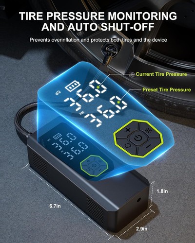 Portable Tire Inflator, 144PSI Air Compressor with Pressure Gauge for Vehicles - Picture 6 of 8