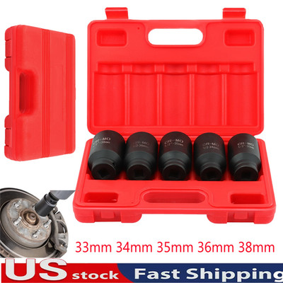 5Pcs 1/2'' Drive Deep Impact Axle Hub Socket Set 6 Point 33mm 34mm 35mm 36mm 38mm