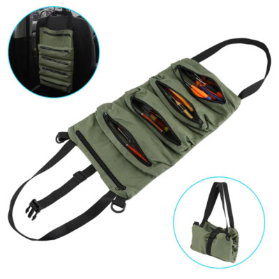 Multi-Purpose Tool Roll Up Bag Wrench Pouch Canvas Hanging Organizer w/ 5 Pocket
