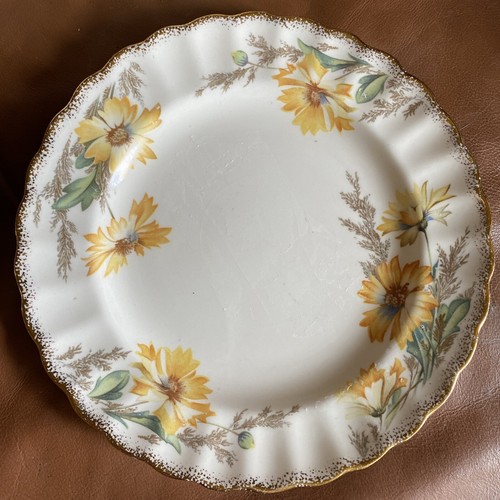 8 Limoges American Yellow Daisy Lunch Plates 22 K Gold Trim Scalloped Edge 9" - Picture 7 of 12