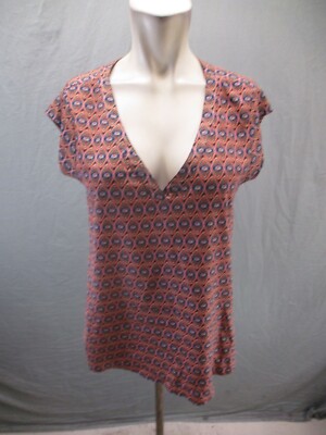 Daniel Rainn Size S Womens Paisley V-Neck Short Sleeve Lightweight Blouse 793