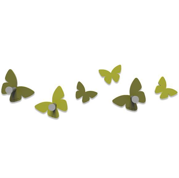 Appendiabiti da parete design farfalle legno verde oliva