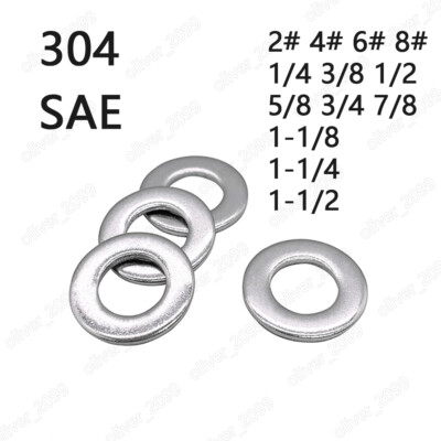 #ad 304 Stainless Steel SAE Flat Washers Insulation 2# 4# 6# 8# 10# 1 4 5 16 3 8 1 $82.15