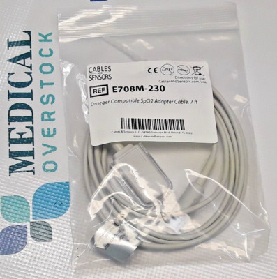 E708M-230 -CABLES & SENSORS - DRAEGER COMPATIBLE SpO2 ADAPTER CABLE - 7ft - NEW
