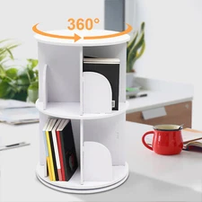 360° 2-Layer Rotating Bookshelf Bookcase,Freestanding Storage Shelf Display Rack