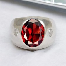 Garnet Oval Cut Gemstone With 925 Sterling Silver Ring For Men's 967