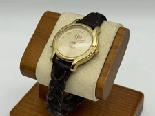 Ladies Acqua by Timex Classic Round Gold Tone Brown Leather Band Analog Watch K6