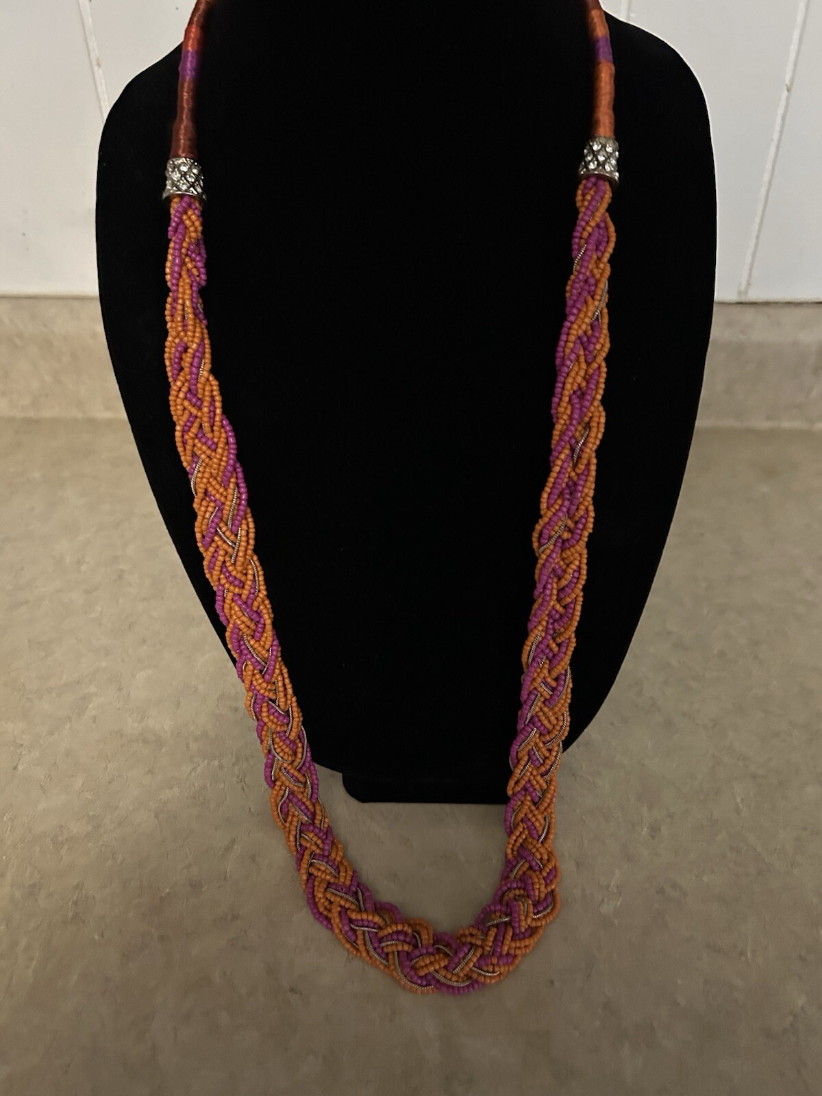 Braided Multicolored Beaded Statement Necklace - image 2