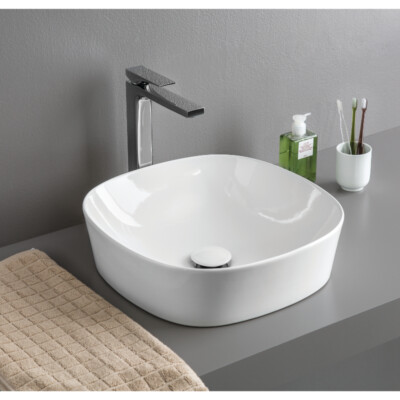 Lavabo Da Appoggio Ceramica Bianco Rettangolare Lavandino Lavello Arredo 50x39x13 Cm Finitura Opaco 84378128