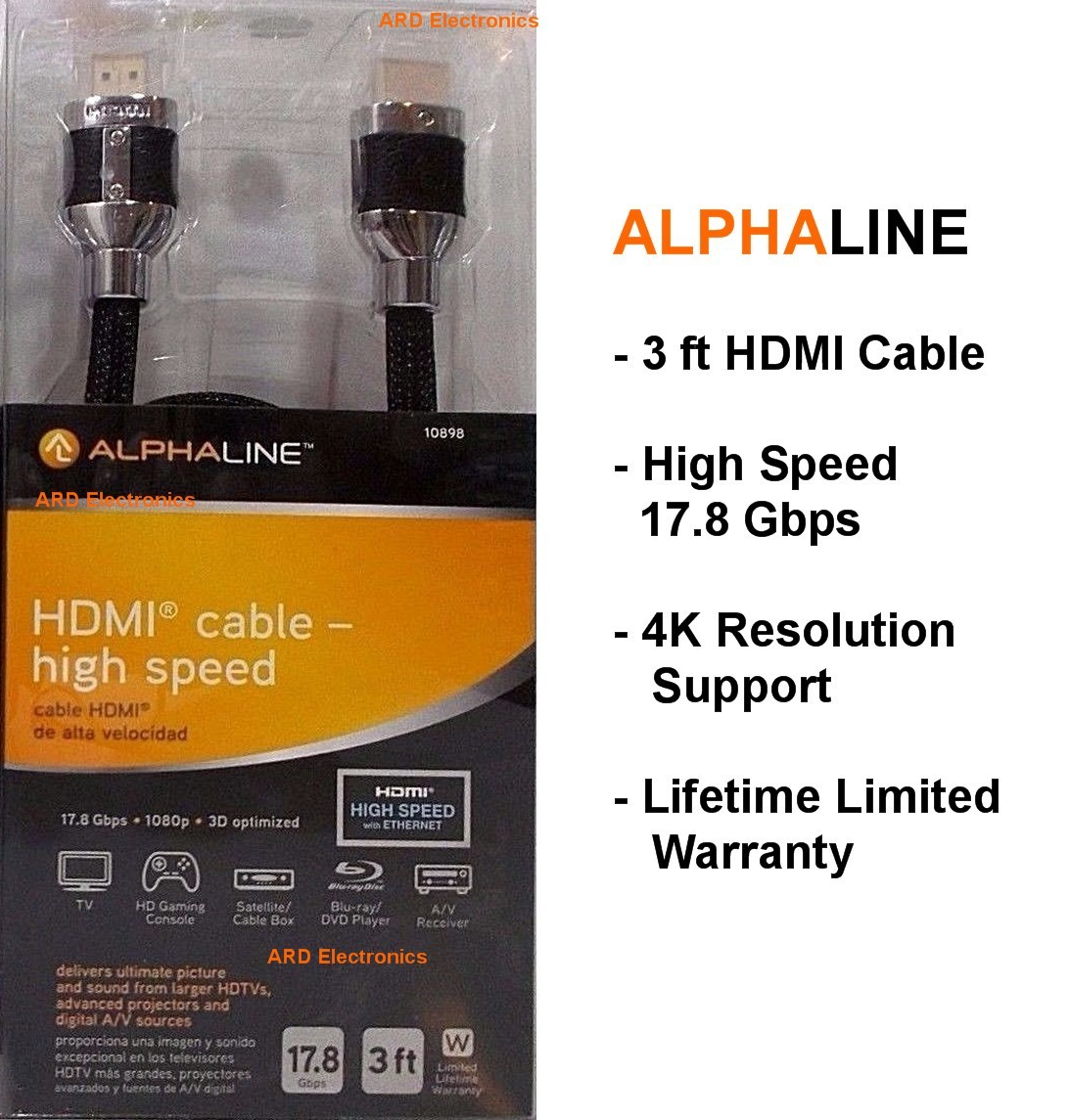 AlphaLine High Speed HDMI Cable 3ft 4K HDR Model 10898-image