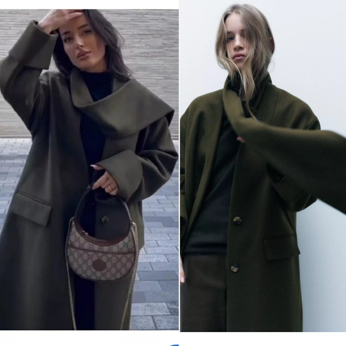 ZARA ZW COLLECTION MINIMALIST SCARF COAT KHAKI, XS-S, M-L