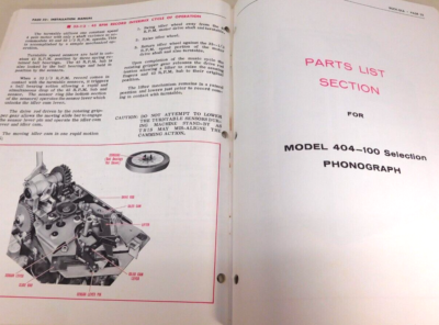 Rock-ola Model 404 Service Manual, Parts List, Schematic Rock-ola Model 404 Service Manual, Parts List, Schematic