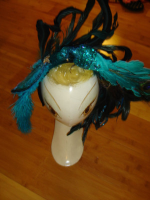 Peacock headdress hat Burning Man Halloween costume feathers bird one size