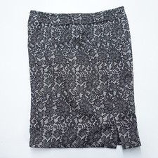 Worthington Pencil Skirt Women's 12 Petite White Gray Floral Polyester Stretch