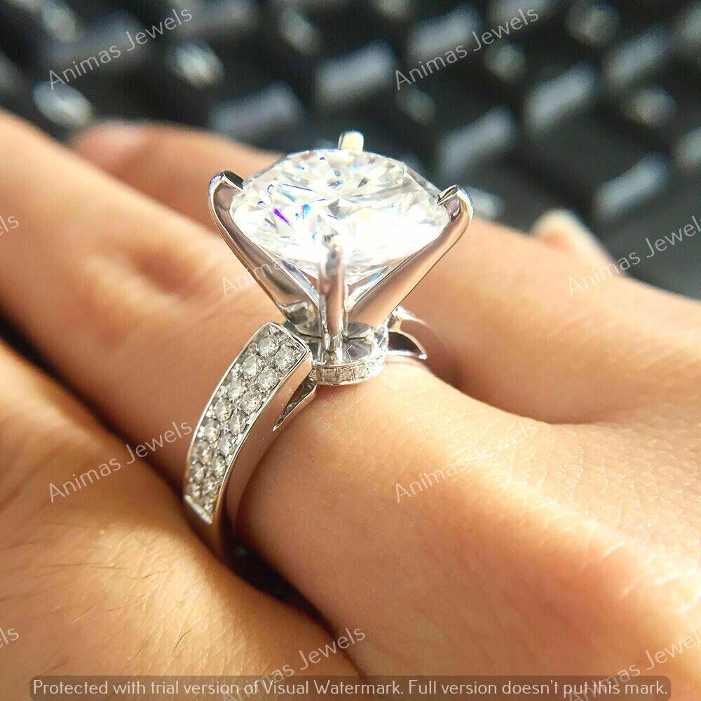 Bague Solitaire En Argent 925 Avec Moissanite Ronde 1.80 Ct - Taille 7 - Fait Main - Neuf