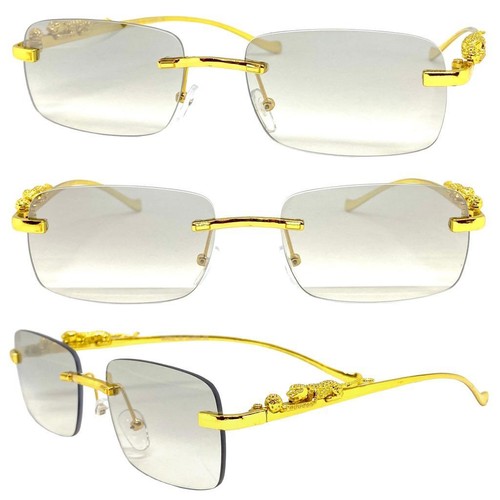 Classic Elegant Modern Hip Hop Slight Tint Lens SUN GLASSES Rimless Gold Frame - Afbeelding 1 van 6