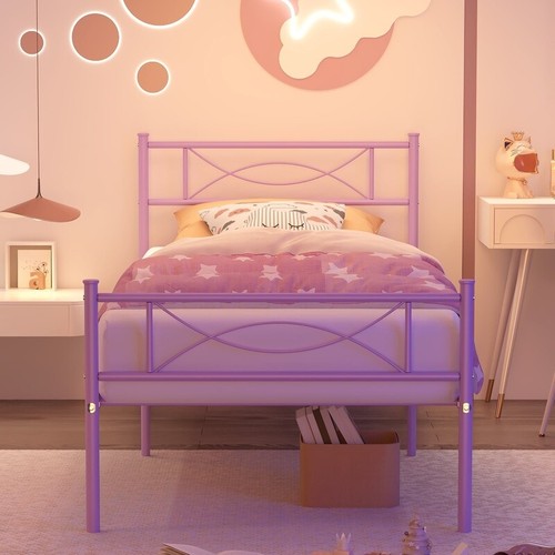 Metal Twin Bed Frame Girls Heavy Duty Storage Bowknot Headboard Easy Assemble US - Picture 6 of 11