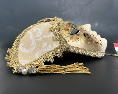 Authentic Regal Moda Hand Painted Gold Venetian Mask Made In