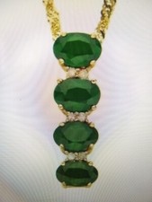 14K Solid Yellow Gold Diamonds and 2.5 CTW Emeralds 18 Inch Necklace