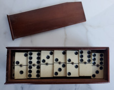 Antique Domino Set 28 Pieces , Bone  Wooden Box ,Handcrafted  1905 