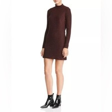 Rebecca Minkoff Red Black Phoebe Metallic-Striped Long Sleeve Mini Dress size XS