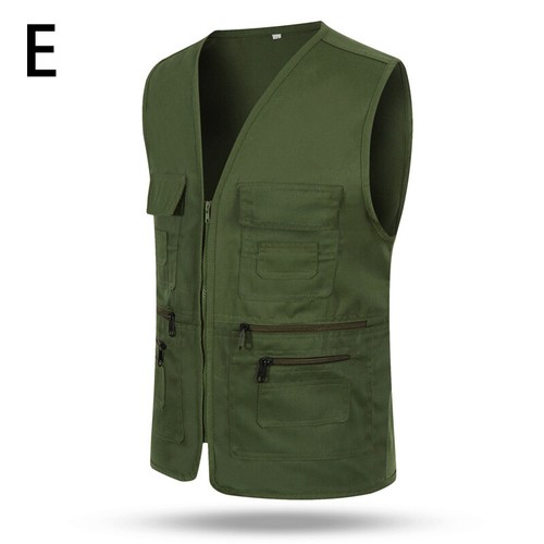 Men's Cargo Vest Utility Fishing Hiking Gilet Coat Casual Multi Pocket Waistcoat - Picture 22 of 37