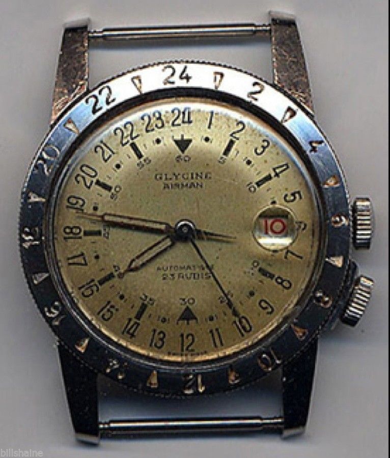 VINTAGE 1953 1954 GLYCINE AIRMAN CRYSTAL ROUND CYCLOPS WHITE VINTAGE 1953 1954 GLYCINE AIRMAN CRYSTAL ROUND CYCLOPS WHITE