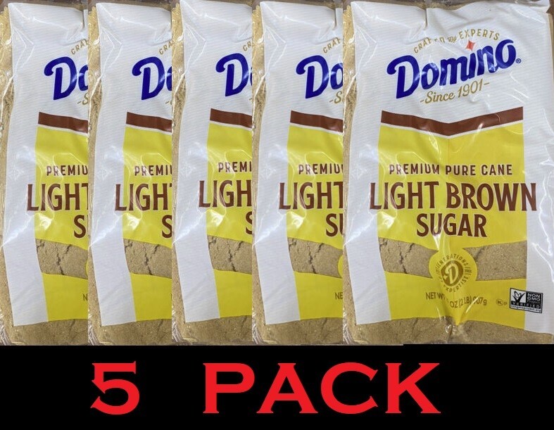 5x Domino Premium Pure Cane Sugar LIGHT BROWN Sugar 32 oz / 2 Lb