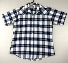 Ely Cattleman Western Shirt Men s Large Pearl Snap Blue Plaid Wrinkle Resistant