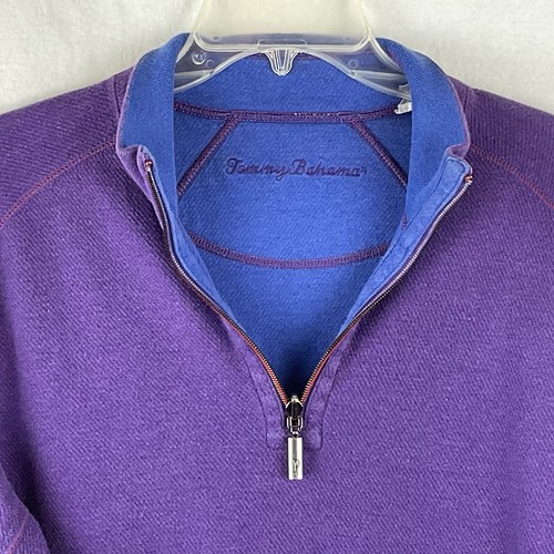 Tommy Bahama Flipshore Jacket Reversible Purple Blue1/2 Zip Red Stitch Cozy Sz M - Picture 3 of 12