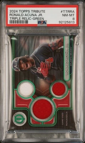 2024 Topps Tribute Triple Relic Green #TTRRA Ronald Acuna Jr 54/99 PSA 8
