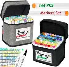 Bianyo Classic Series Alcohol-based Dual Tip Art Markers set of 2（144 pieces)