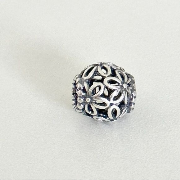 Pandora Sterling Silver Retired Wildflower Walk Open Flowers Floral Bead Charm