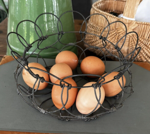 Vintage Folding Collapsible Country Farmhouse WIRE EGG BASKET - Afbeelding 1 van 7
