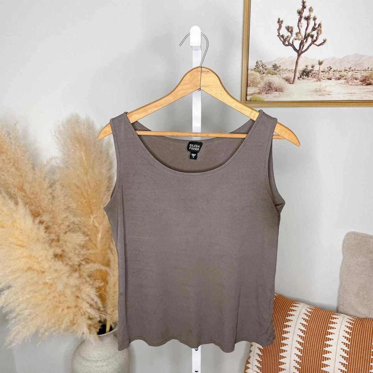 Eileen Fisher Silk Tank Top Womens Small Scoop Neck Espresso