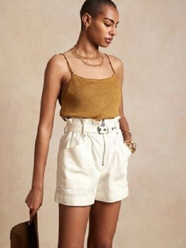 NEW Banana Republic Womens Linen Blend Paperbag Shorts Exposed Zip Belt 4 NWT