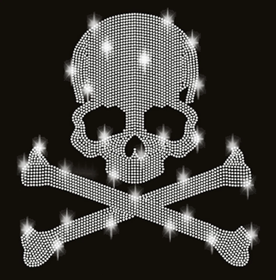 STRASSSTEINE TOTENKOPF SKULL 15x13cm SCHÄDEL BÜGELBILD HOTFIX APPLIKATION BEINE  - Bild 2 von 4