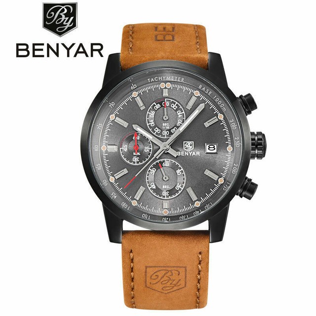 Benyar Leather Band Chronograph Sport Watch Luxury Watches Men Best Mens Gift For Sale Online
