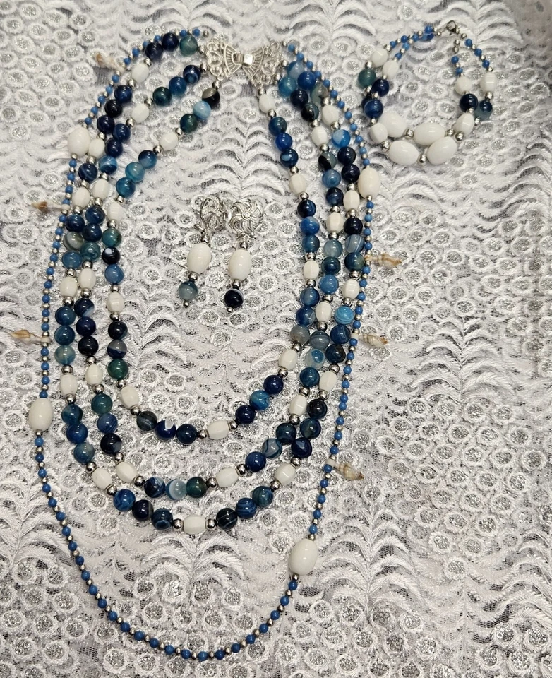 CONJUNTO - COLLAR, PULSERA Y UN PENDIENTE. AZUL  Foto 3 de 3