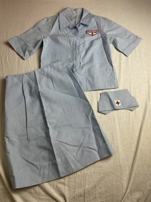 Vintage 50s 60s Hoover American Red Cross Volunteer Candy Striper Blue Skirt Set