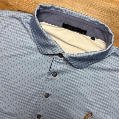 Greyson Polo Shirt Mens XL Blue Geometric Micro Print Performance Wicking Golf