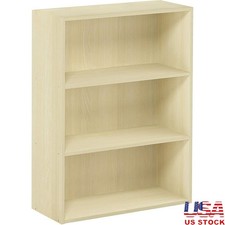 3-Tier Wide Bookcase Sturdy Composite Wood Storage Shelf Home Office Living Room
